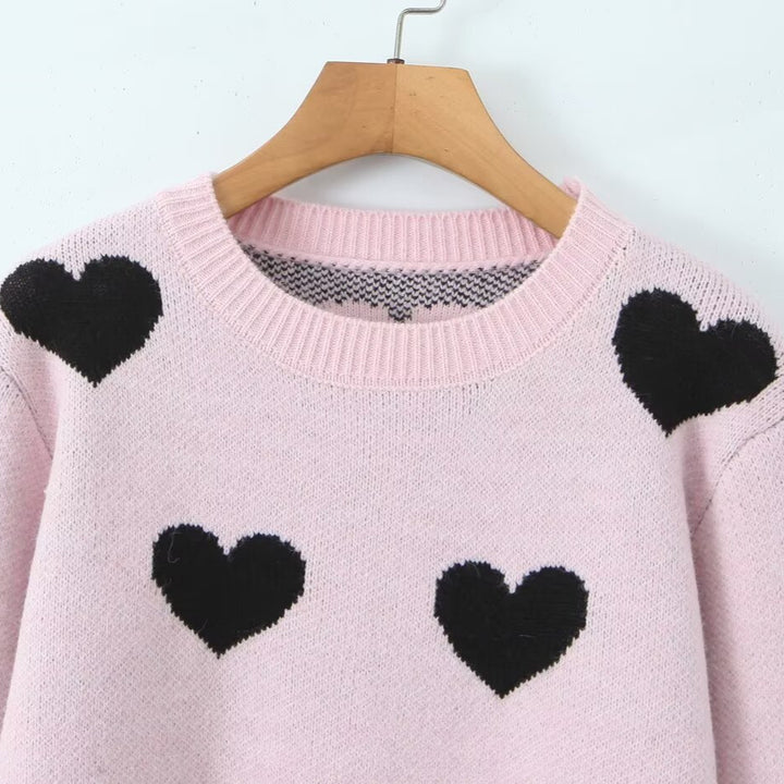 Damen Strickpullover mit Herz-Muster Drune