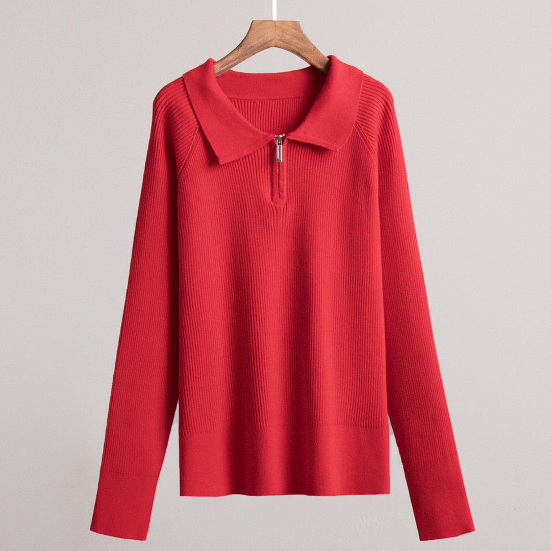 Damen Gemütlicher Feinstrickpullover mit Kängurutasche und Kragen Drune