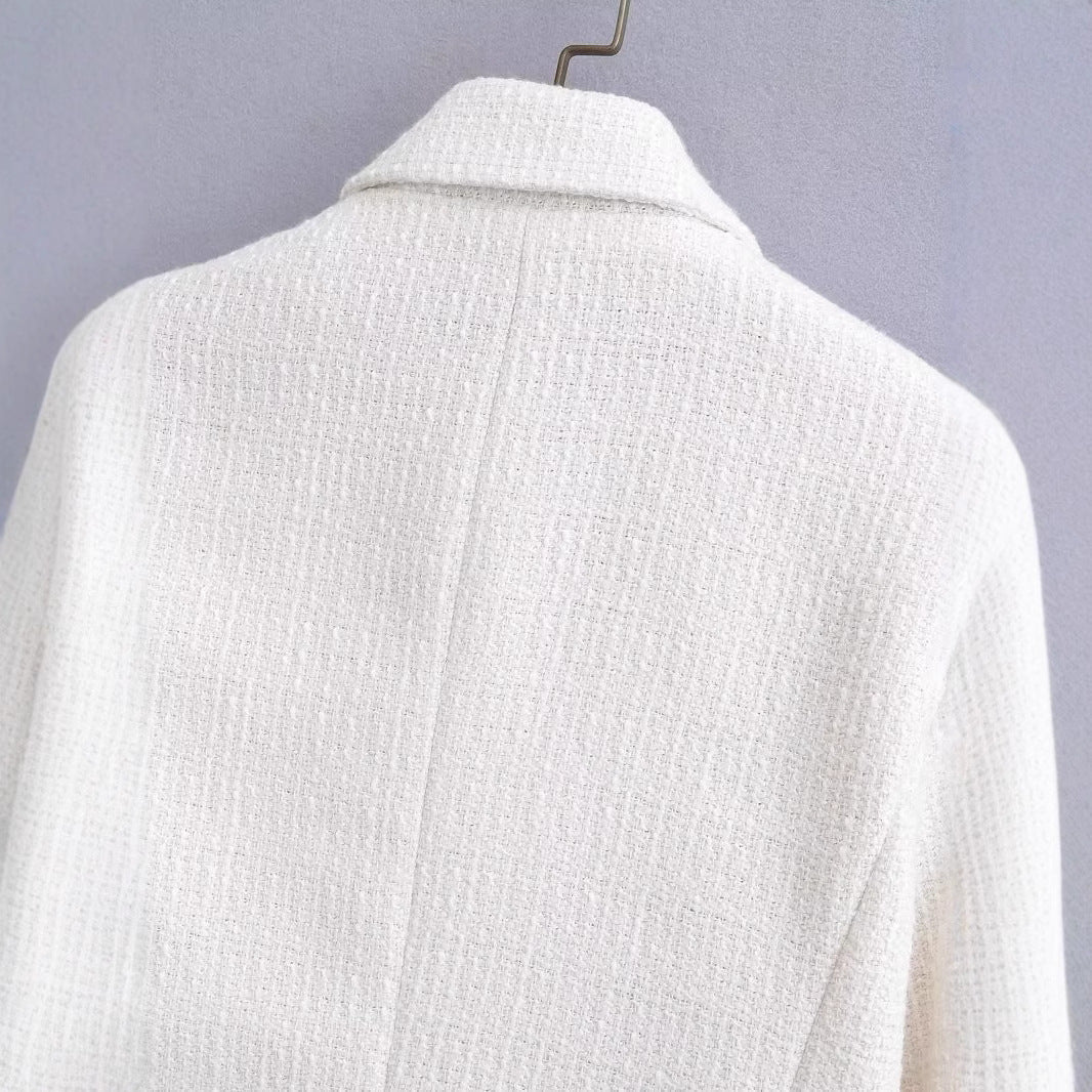 Damen Kurz geschnittener Bouclé-Blazer mit taillierter Silhouette und Doppelknopf Drune