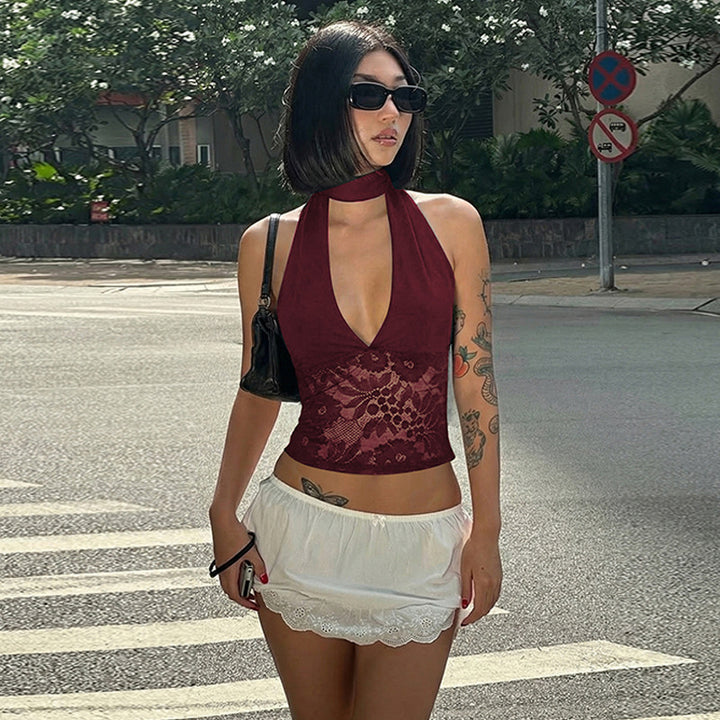 Damen Elegantes Spitzenoberteil mit Halterneck Drune