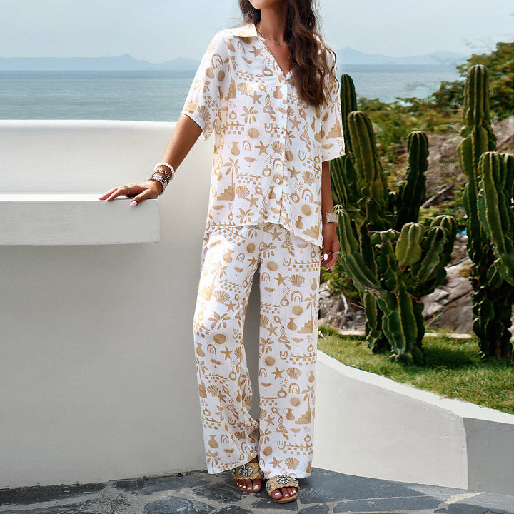 Damen Lässiges Zweiteiliges Set mit weitem Hosen-Design und elegantem Oberteil Drune