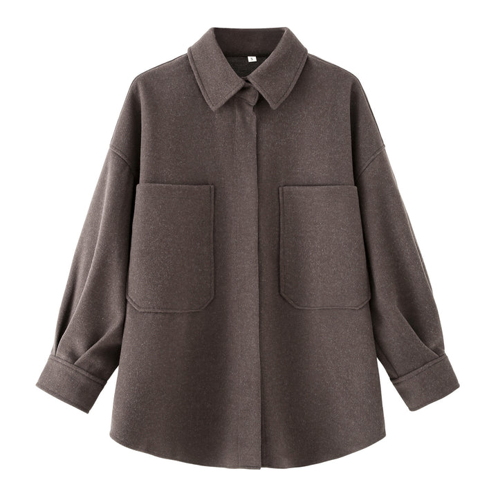 Damen Oversized Hemdjacke aus hochwertigem Wollmix mit praktischen Taschen Drune