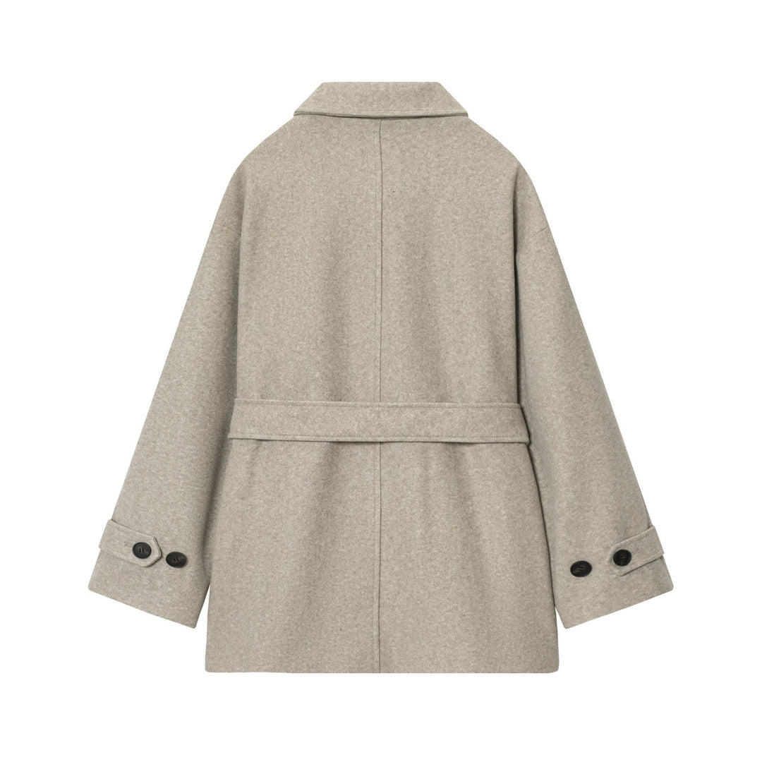 Damen nan kurzer Wollmix-Mantel mit Bindegürtel, überschnittener Schulter und aufgesetzten Taschen Drune