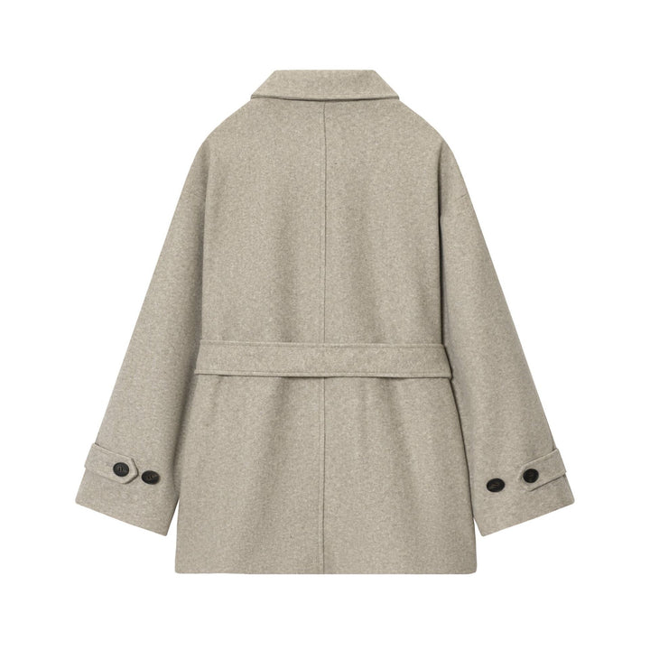 Damen nan kurzer Wollmix-Mantel mit Bindegürtel, überschnittener Schulter und aufgesetzten Taschen Drune
