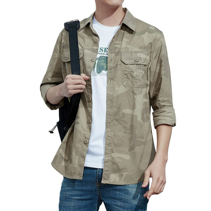 Herren nan lässige Camouflage-Hemdjacke mit aufgesetzten Brusttaschen und geradem Schnitt Drune