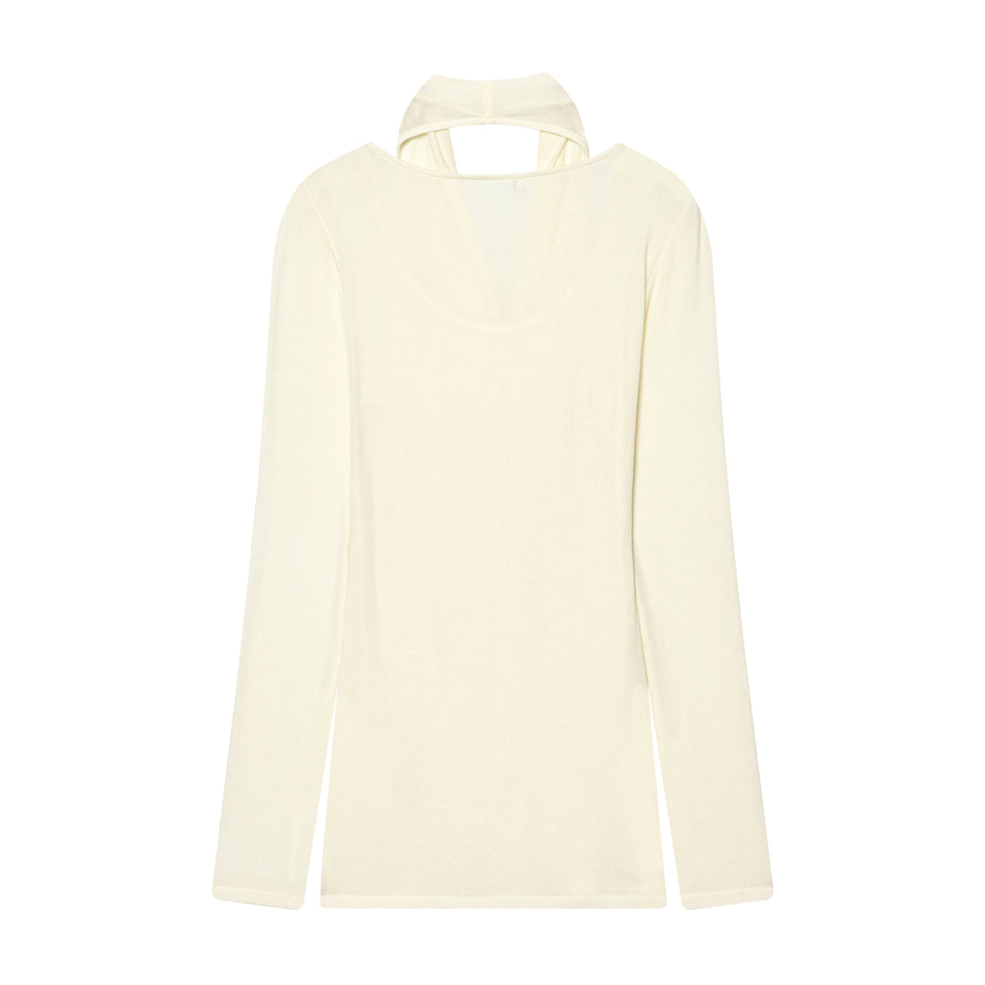 Damen nan drapiertes Langarmshirt mit tiefem Wasserfall-Cowl-Ausschnitt aus feinem Jersey Drune