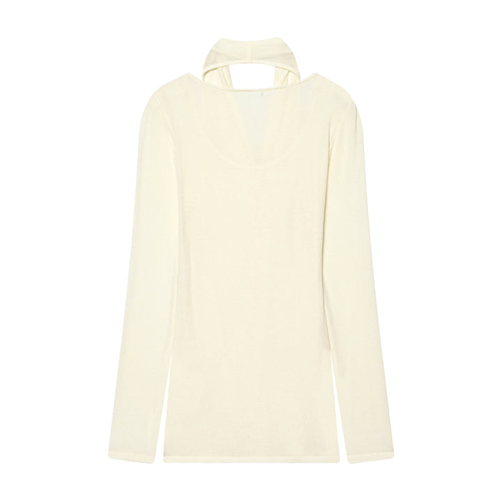 Damen nan drapiertes Langarmshirt mit tiefem Wasserfall-Cowl-Ausschnitt aus feinem Jersey Drune