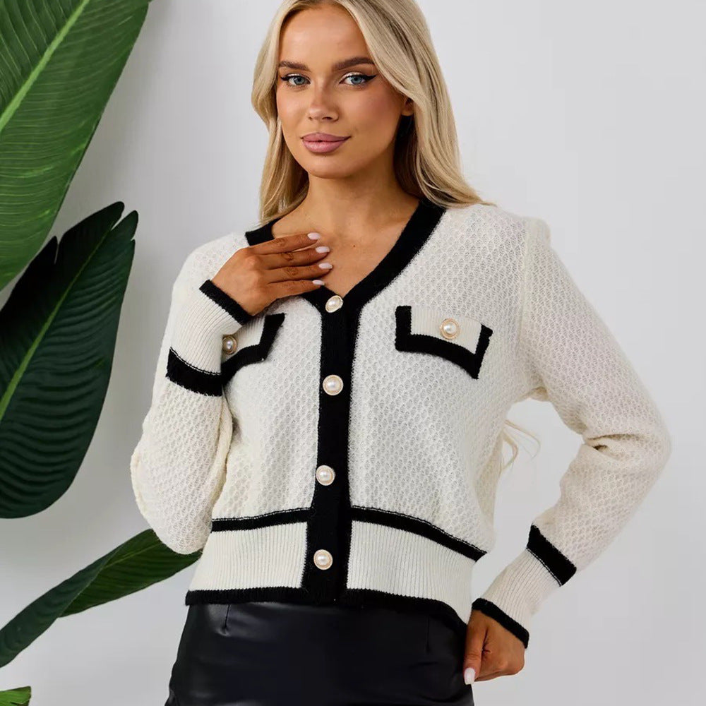Damen Strickjacke mit Taschen und Knopfdetail Drune