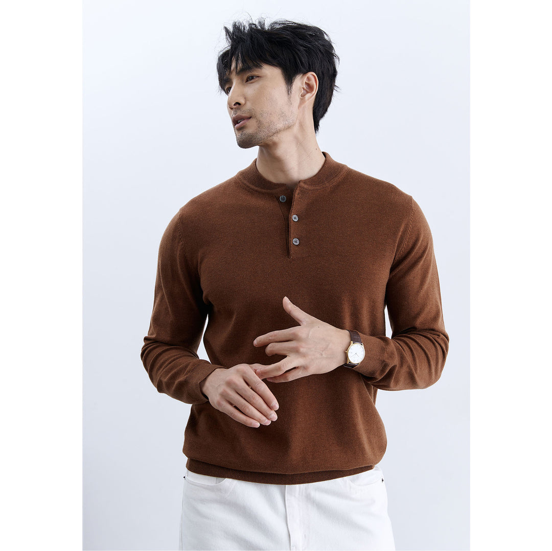 Herren Modischer Langarm-Henley-Pullover Drune