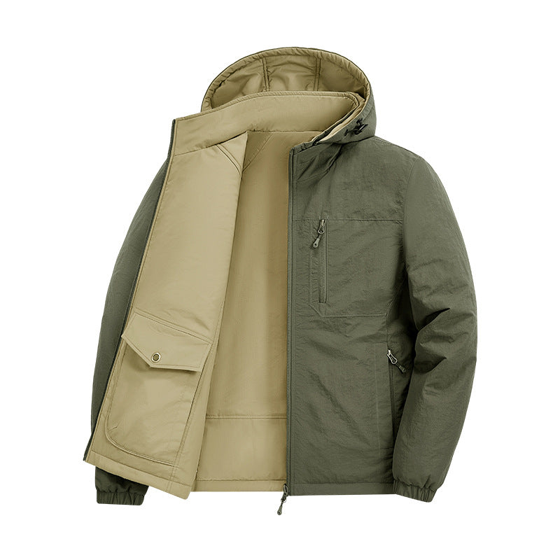 Herren Thermo-Fieldjacke mit Fleece-Innenfutter, Kapuze und Fronttaschen Drune