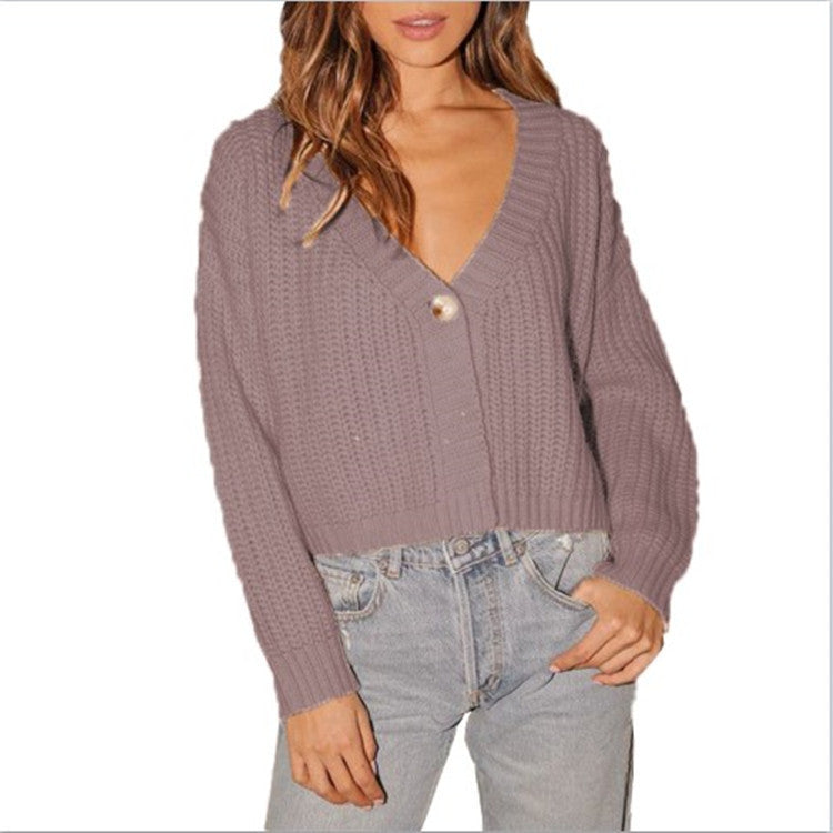Damen Grober Strickcardigan mit V-Ausschnitt und Knopfdetail Drune