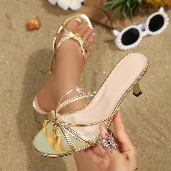Damen Elegante Kitten‑Heel Mules mit zarten Knoten‑Riemchen und offenem Zehenbereich Drune