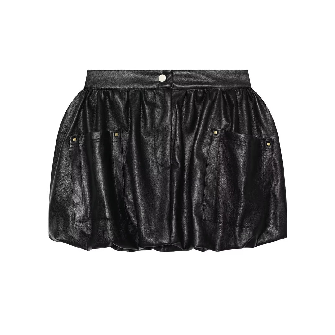 Damen Oversized Lederimitat-Bomberjacke mit Rippbündchen und aufgesetzten Taschen Drune