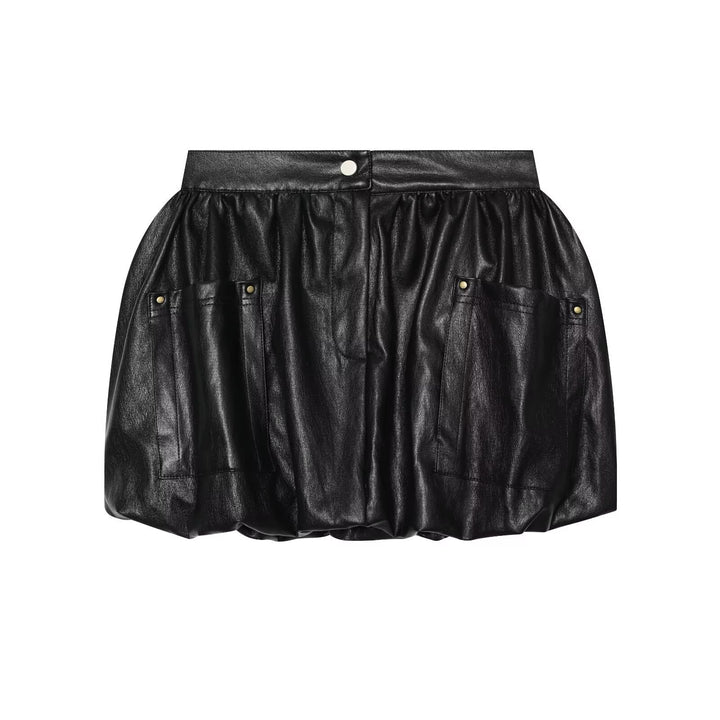 Damen Oversized Lederimitat-Bomberjacke mit Rippbündchen und aufgesetzten Taschen Drune