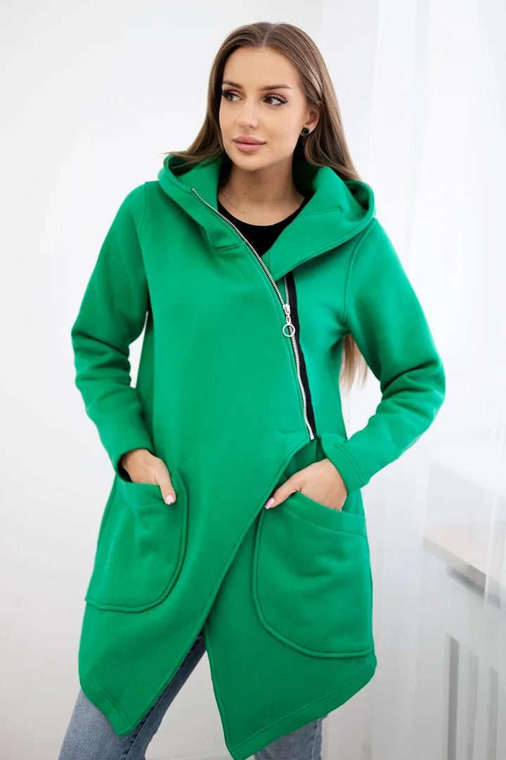 Drune | Zip Kapuzenpullover mittellange Fleece Sweatjacke
