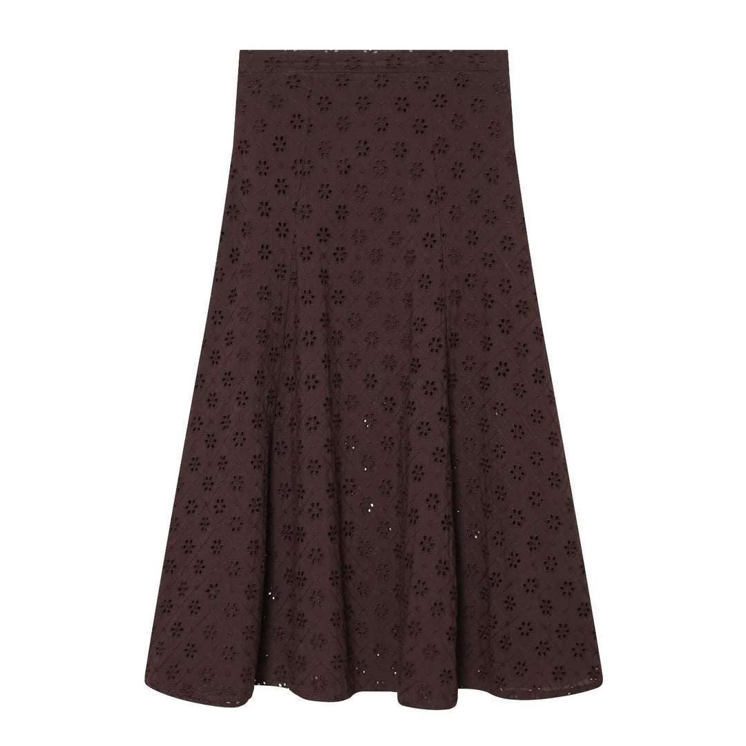 Damen Midirock mit feiner Lochstickerei Drune
