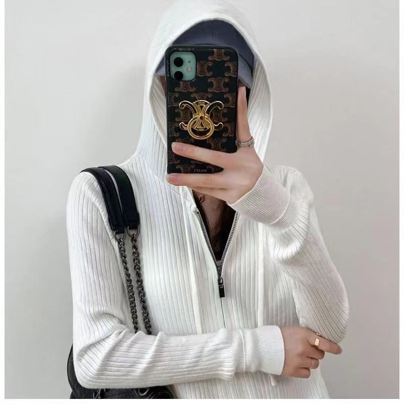 Damen Strickjacke mit Kapuze und Reißverschluss Drune