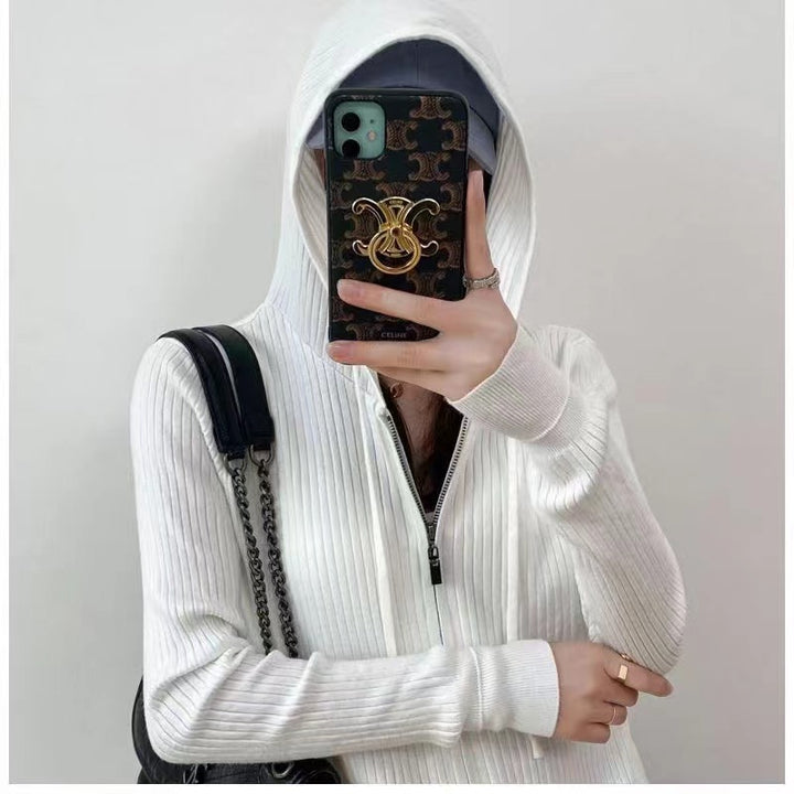 Damen Strickjacke mit Kapuze und Reißverschluss Drune