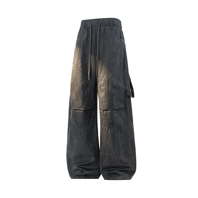 Damen Weite Leinenoptik Cargo-Bundhose mit Tunnelzug, Knieabnähern und asymmetrischer Seitentasche Drune
