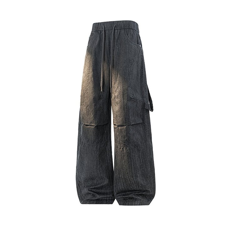 Damen Weite Leinenoptik Cargo-Bundhose mit Tunnelzug, Knieabnähern und asymmetrischer Seitentasche Drune