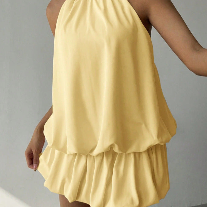 Damen sommerliches Minikleid mit haltem Kragen und asymmetrischem Design Drune