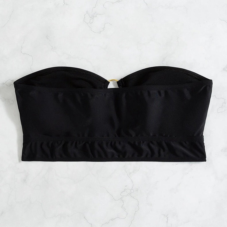 Damen Bandeau-Bikini-Oberteil mit dekorativem Ring und Raffung Drune