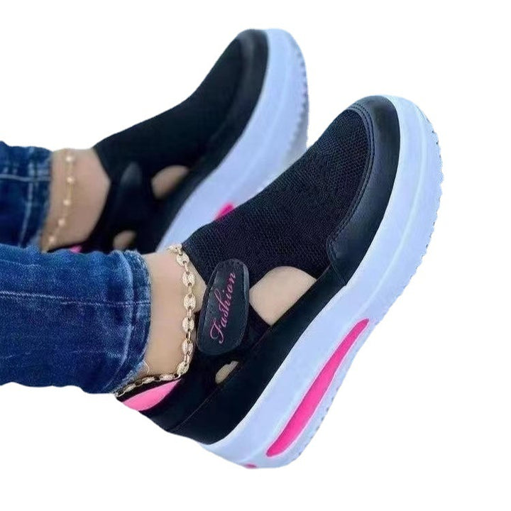 Damen  atmungsaktive Strick-Sneaker mit Klettverschluss, Cut-Outs und Plateau-Luftsohle Drune