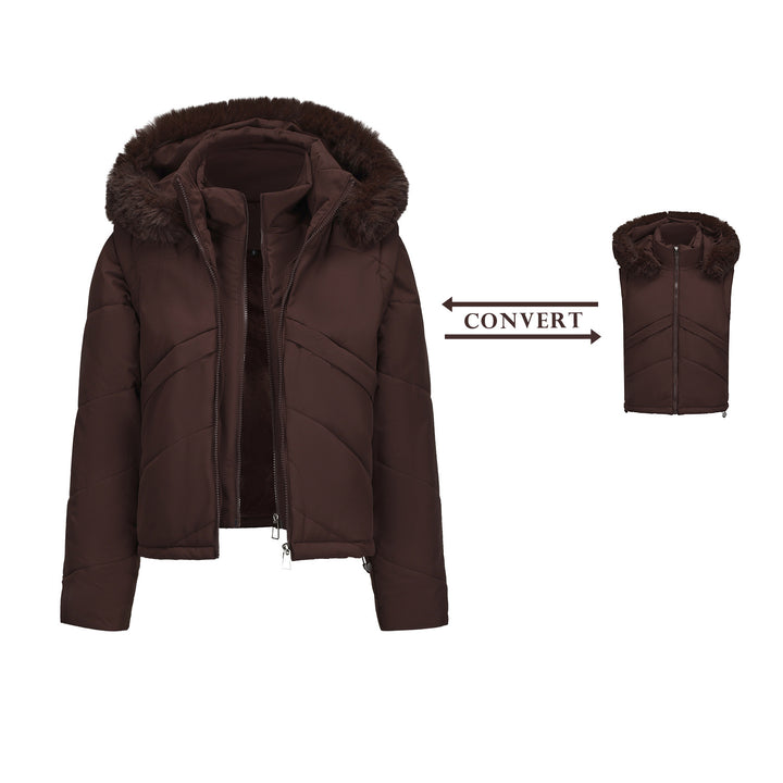Damen Wendejacke mit abnehmbarer Kapuze und Kunstfell von Drune