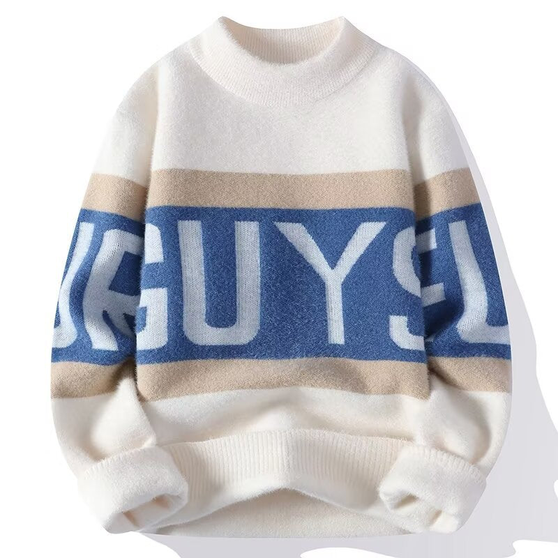 Damen Kuscheliger Grobstrickpullover mit auffälligem Schriftzug Drune
