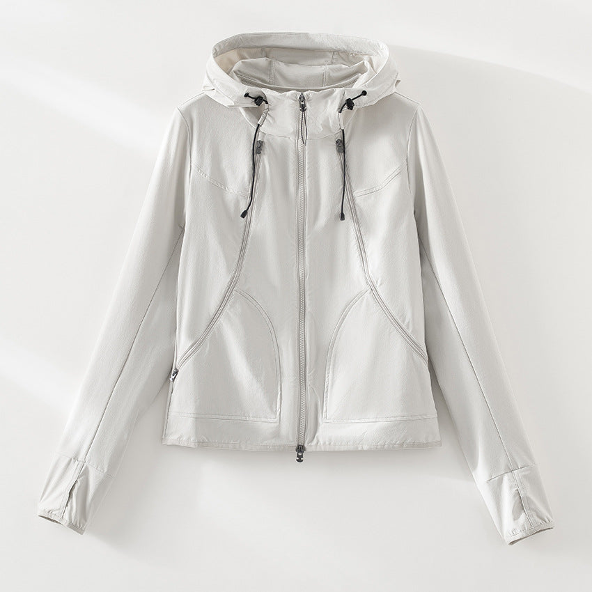 Damen Ultraleichter Kapuzen-Windbreaker mit Zwei-Wege‑Reißverschluss Drune