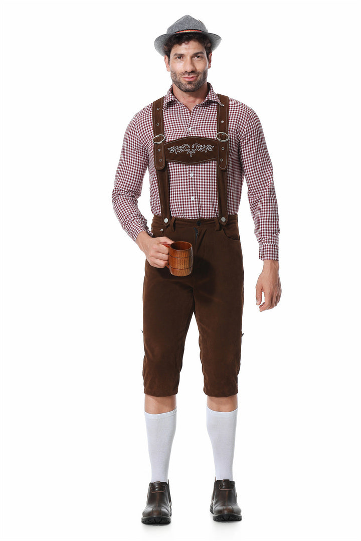Herren nan authentische Trachtenlederhose kurz mit verstellbaren Trägern und aufwendiger Stickerei Drune