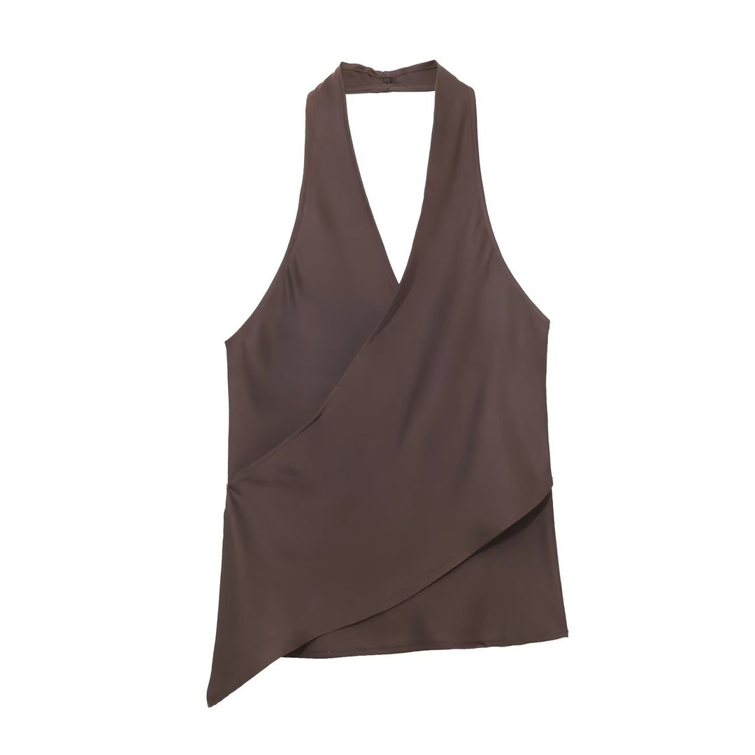 Damen elegantes Haltertop mit asymmetrischem Schnitt und schimmerndem Satinfinish Drune