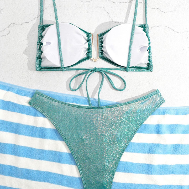 Damen Glänzender Bikini mit feinen Trägern Drune