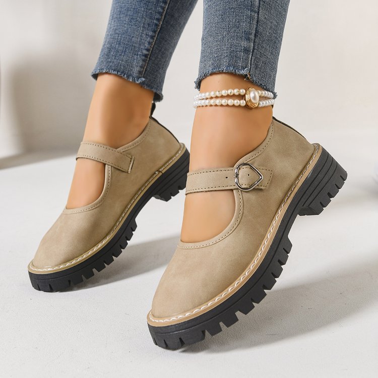 Damen Riemchen‑Slipper im Mary‑Jane‑Stil mit grober Profilsohle und Herzschließe Drune