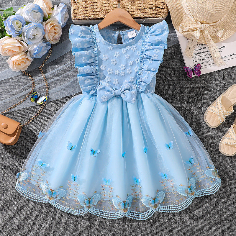Mädchen Tüllkleid mit Schmetterlingsmuster und Rüschen Drune