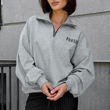 Damen Oversized Sweatshirt mit Stehkragen und gesticktem Logo Drune