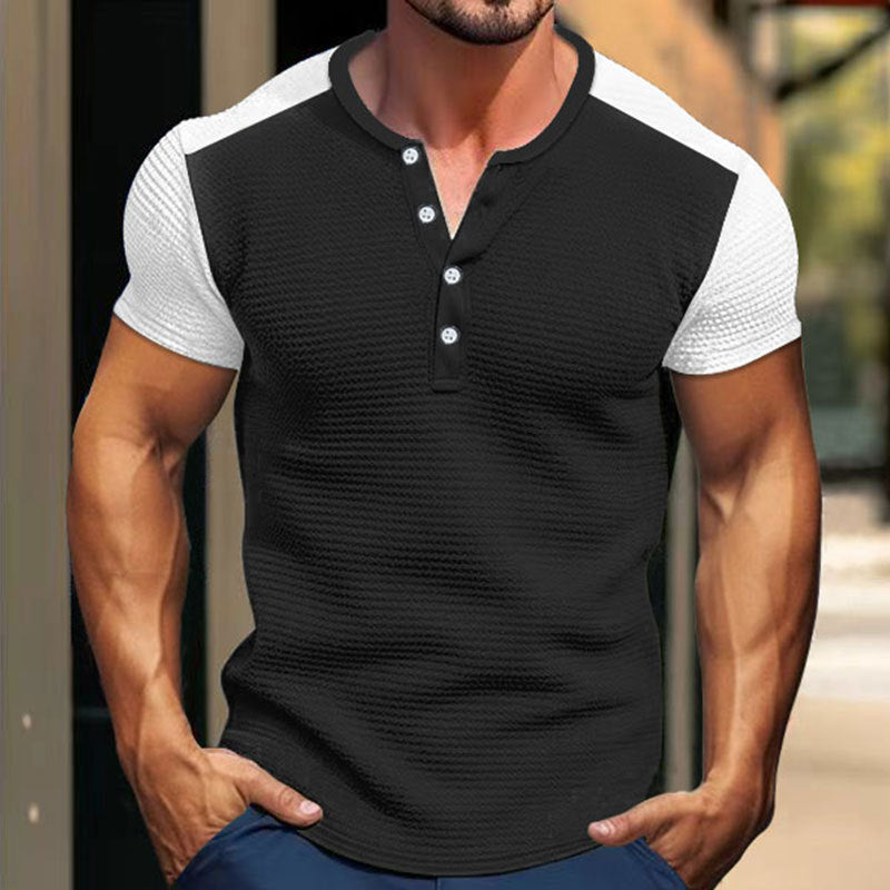 Herren nan kurzärmeliges Henleyshirt mit mittellanger Knopfleiste und Raglanärmeln Drune
