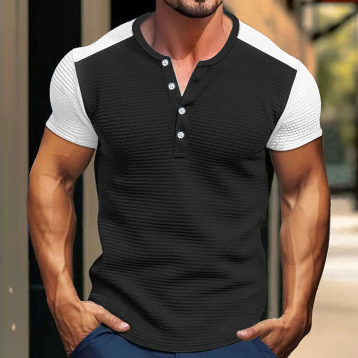 Herren nan kurzärmeliges Henleyshirt mit mittellanger Knopfleiste und Raglanärmeln Drune