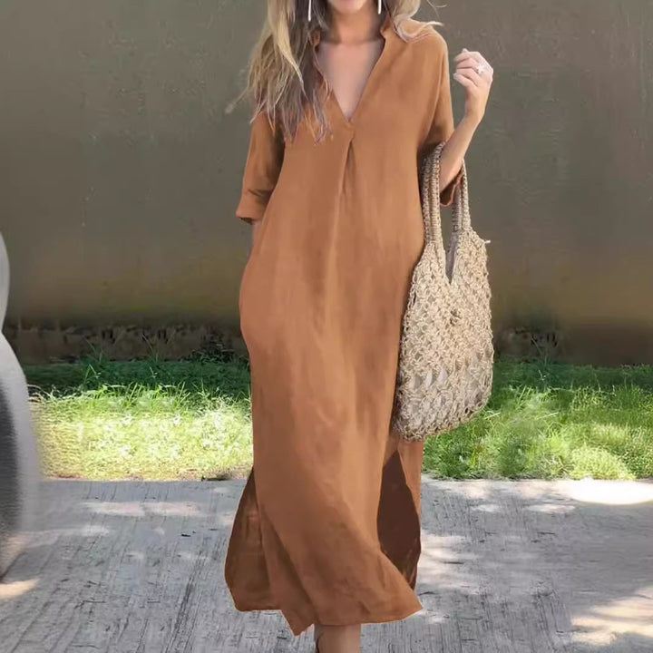 Damen Lässiges Maxikleid mit verdecktem V-Ausschnitt Drune