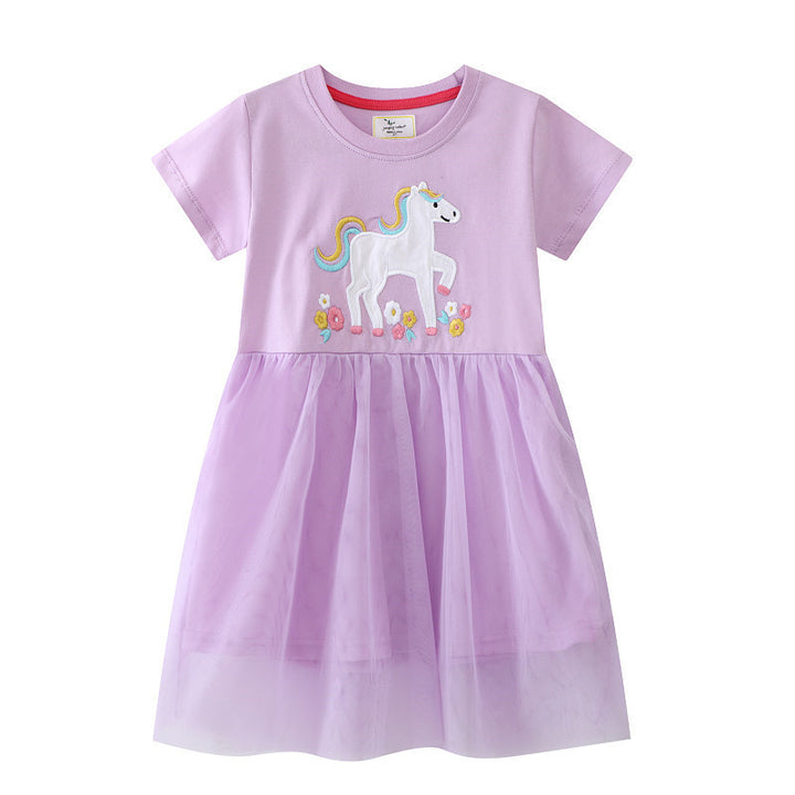 Mädchen Tüllkleid mit feiner Einhorn-Stickerei Drune