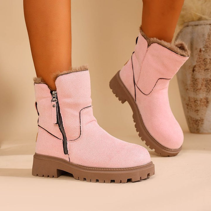 Damen Gefütterte Wildlederoptik Stiefeletten mit Teddyfutter, seitlichem Reißverschluss und profilierter Gummisohle Drune