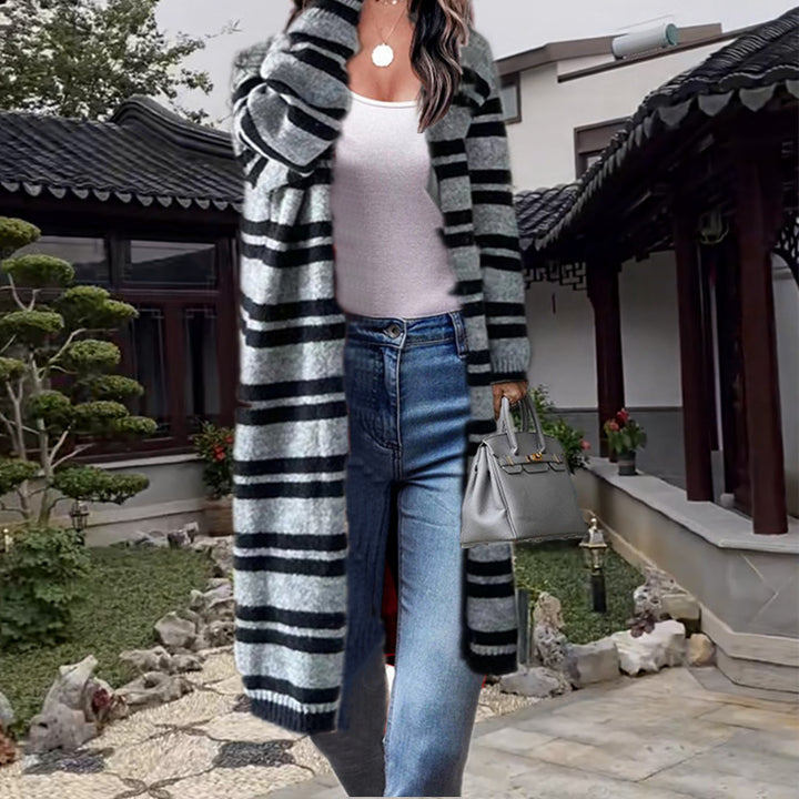 Damen Länger gestrickter Cardigan mit modernen Streifendetails Drune