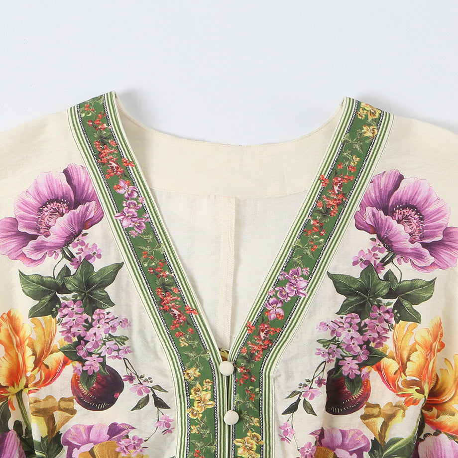 Damen Kurzkleid im Kimono-Stil mit Taillengürtel und V-Ausschnitt Drune