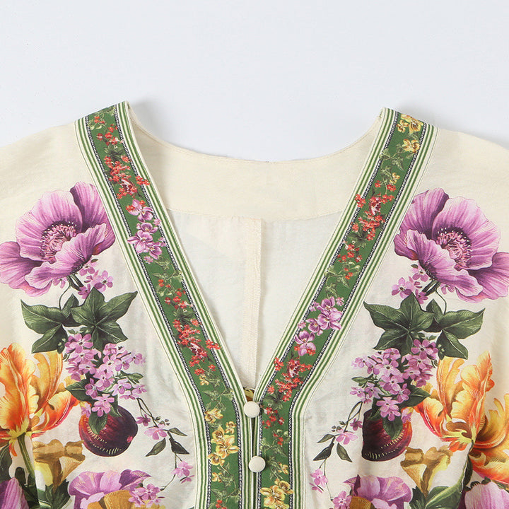 Damen Kurzkleid im Kimono-Stil mit Taillengürtel und V-Ausschnitt Drune