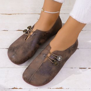 Damen nan elegante Komfort-Slipper im Mokassinstil mit elastischer Zierkordel und Knopfdetail Drune