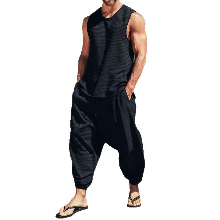 Herren Zweiteiliges Lounge-Set aus strukturierter Jerseyware mit ärmellosem Top und weiter Haremshose Drune