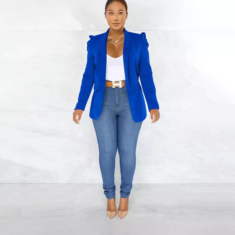 Damen Eleganter Blazer mit Schulterpolstern Drune