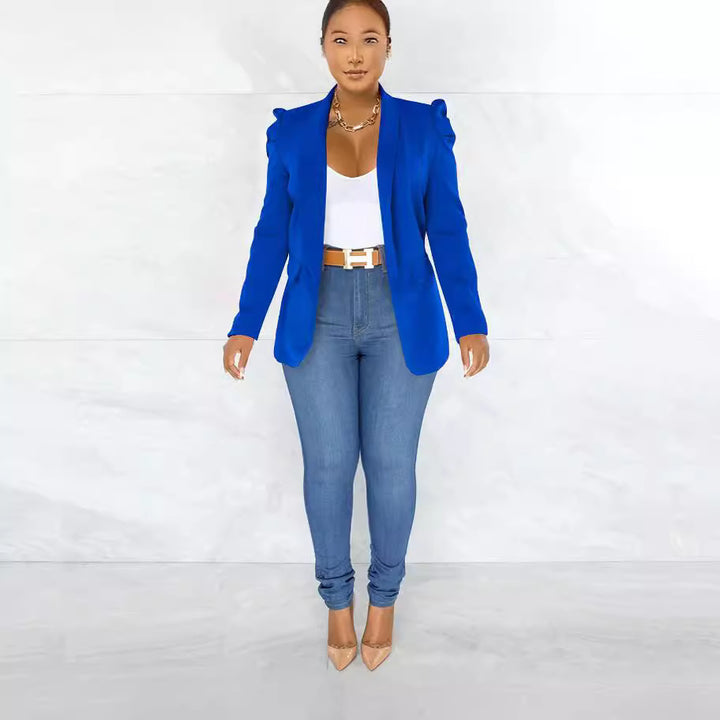 Damen Eleganter Blazer mit Schulterpolstern Drune