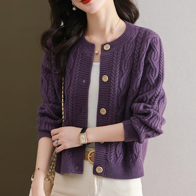 Damen Knopf-Strickjacke mit Zopfmuster Drune