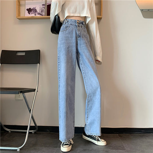 Damen Hohe Taille Bootcut Jeans Drune